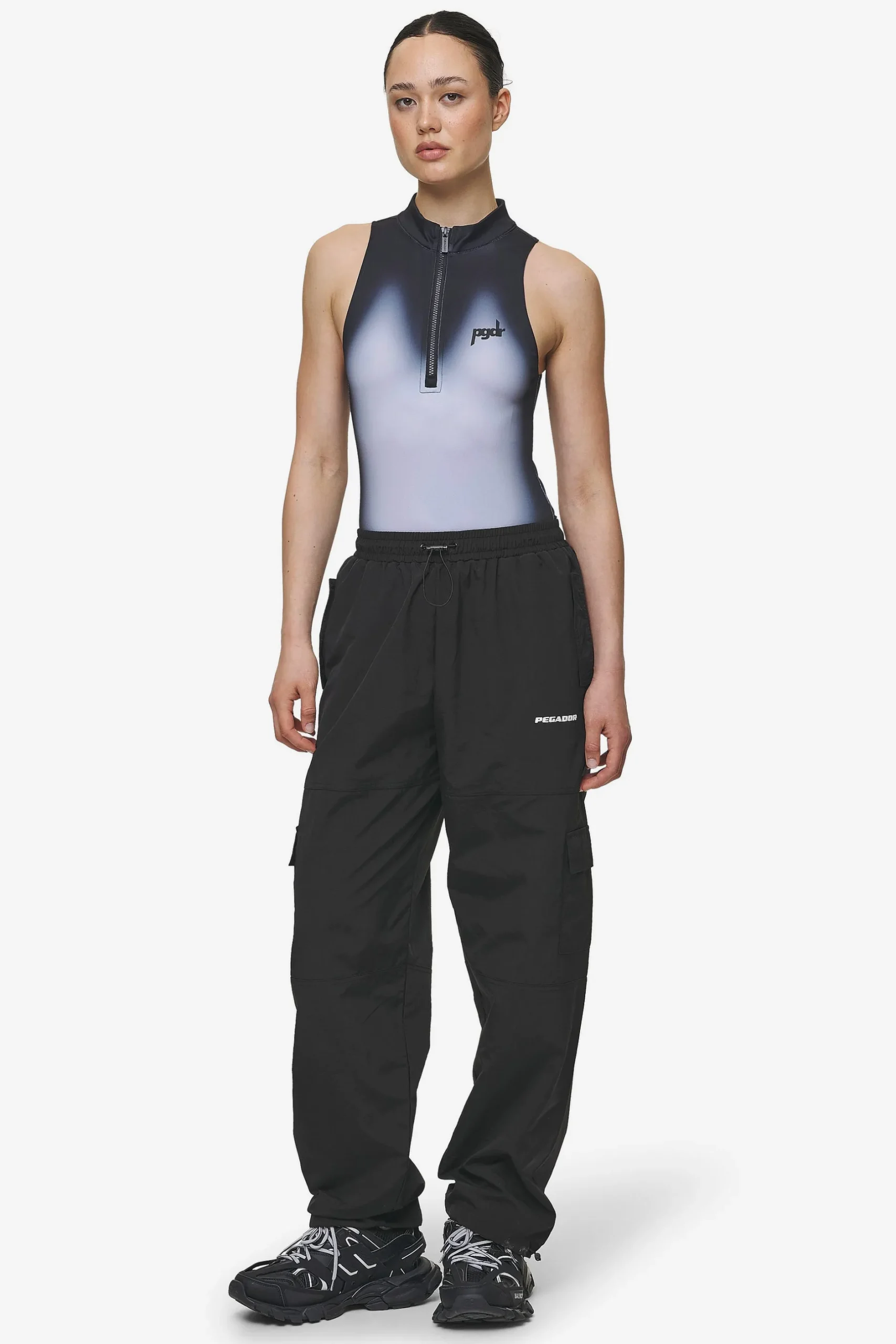 Pegador Ashira Sprayed Zip Bodysuit Black White