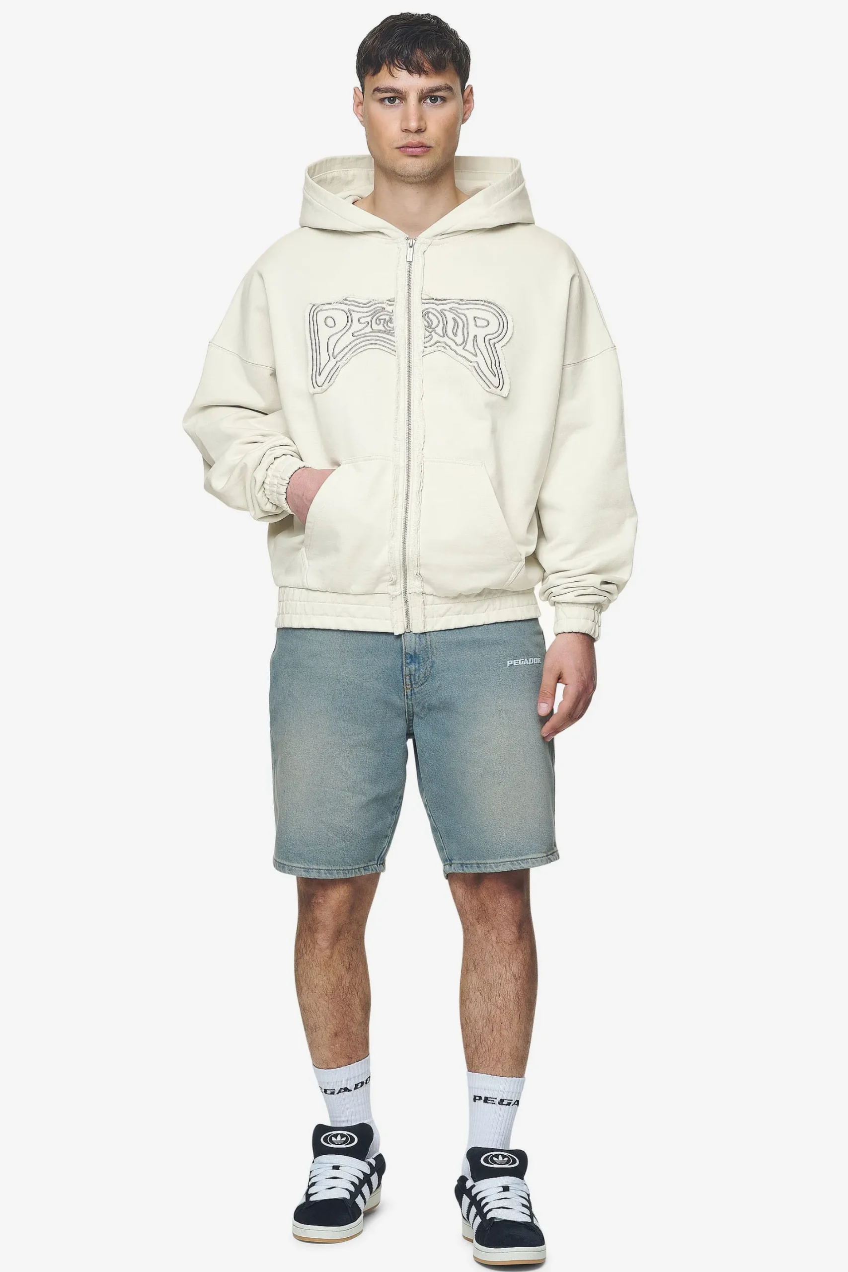 Pegador Avon Boxy Sweat Jacket Washed Salty Cream