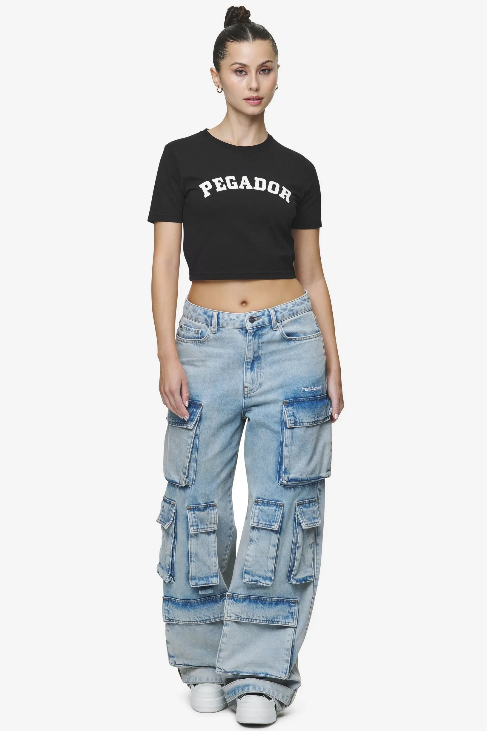 Pegador Celina High Waist Cargo Jeans Washed Pale Blue