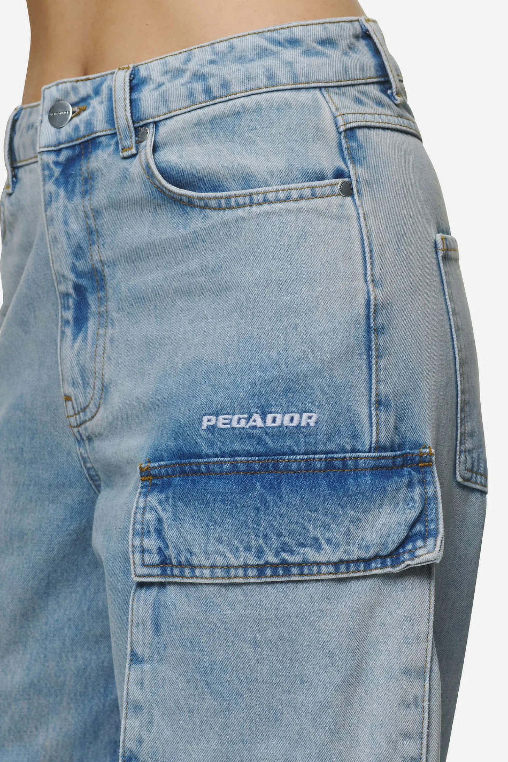 Pegador Celina High Waist Cargo Jeans Washed Pale Blue