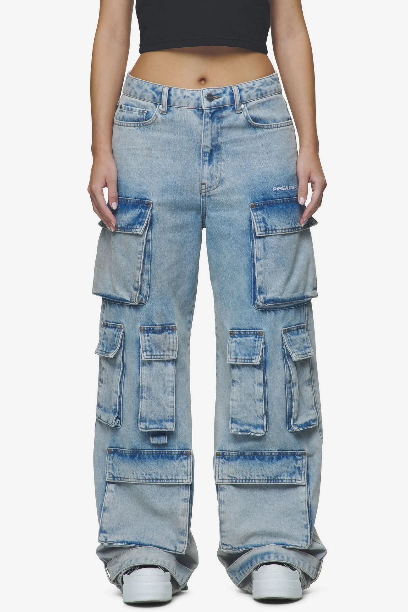 Pegador Celina High Waist Cargo Jeans Washed Pale Blue