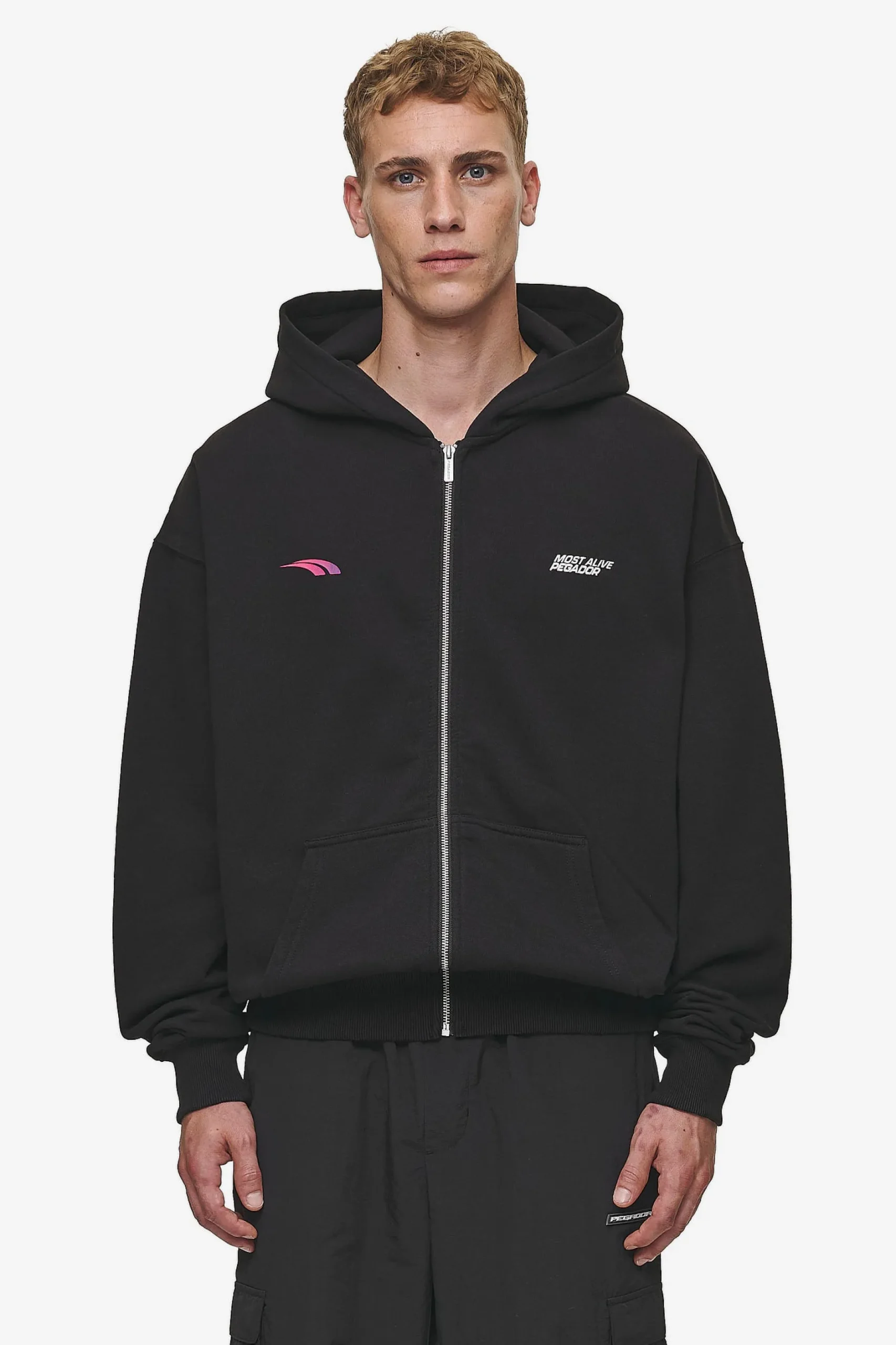 Pegador Clayton Oversized Sweat Jacket Washed Black