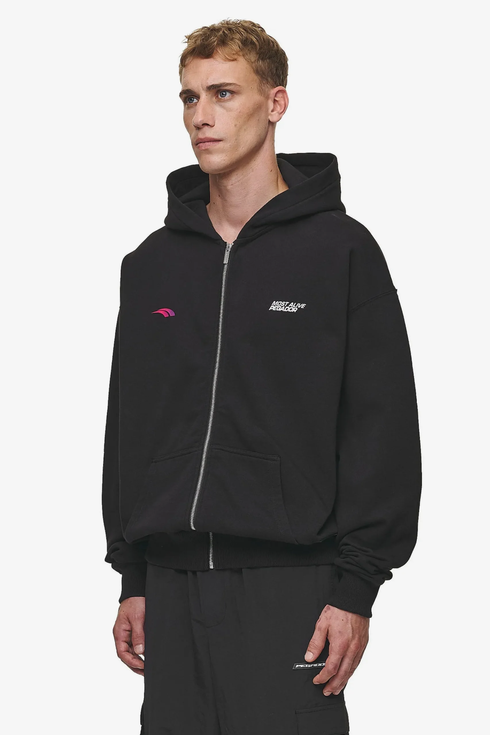 Pegador Clayton Oversized Sweat Jacket Washed Black
