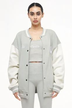 Pegador Dale Oversized Varsity Jacket Vintage Washed Quiet Gray Angels Cream