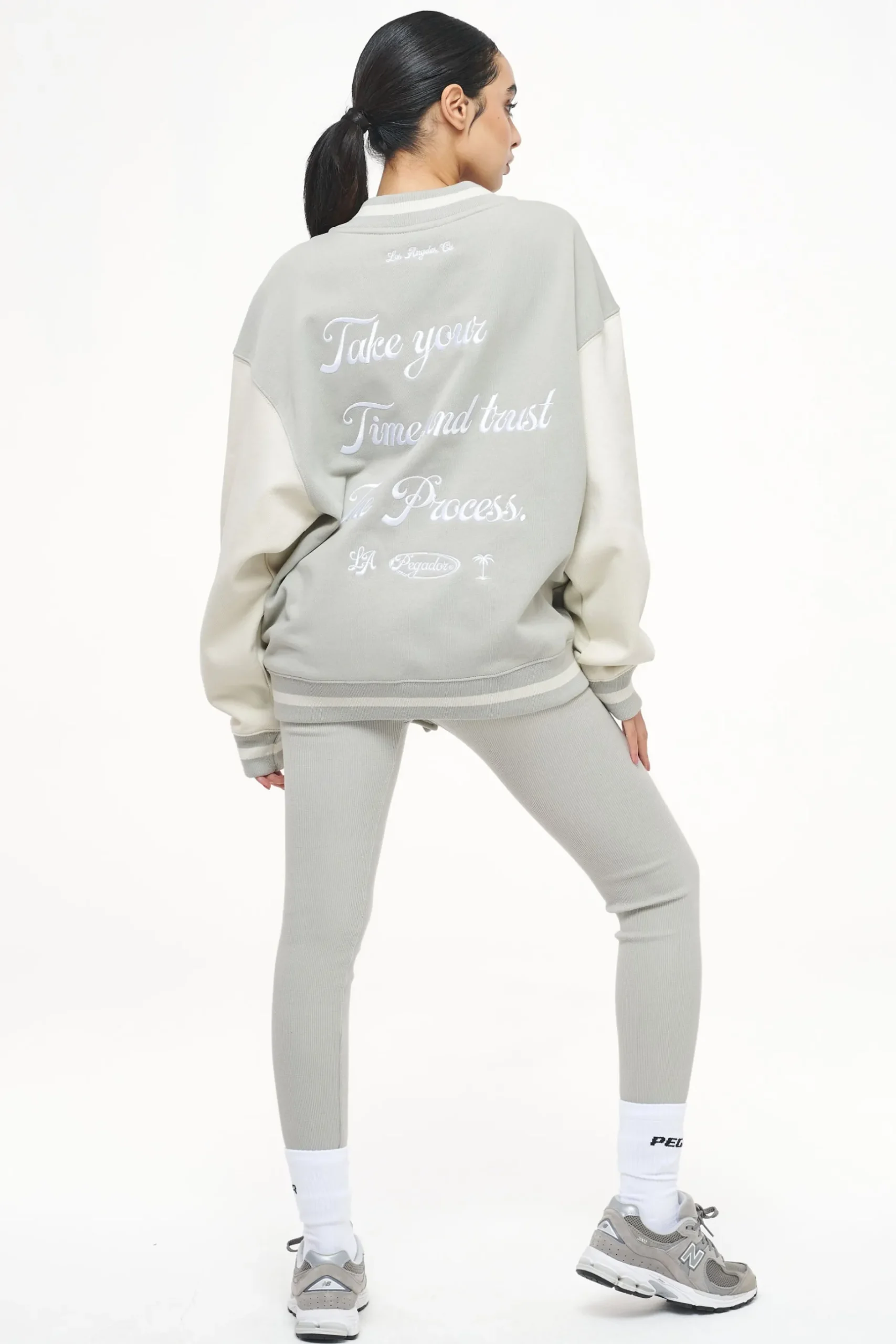 Pegador Dale Oversized Varsity Jacket Vintage Washed Quiet Gray Angels Cream
