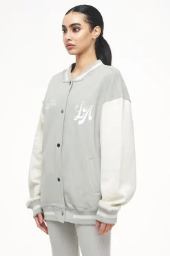 Pegador Dale Oversized Varsity Jacket Vintage Washed Quiet Gray Angels Cream