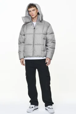 Pegador Gallan Cropped Monogram Puffer Jacket Rock Grey