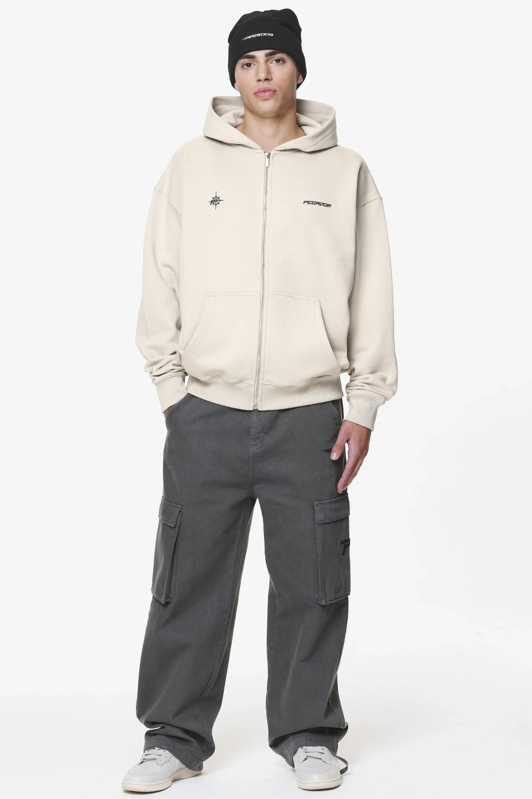 Pegador Gien Oversized Sweat Jacket Washed Dust Cream