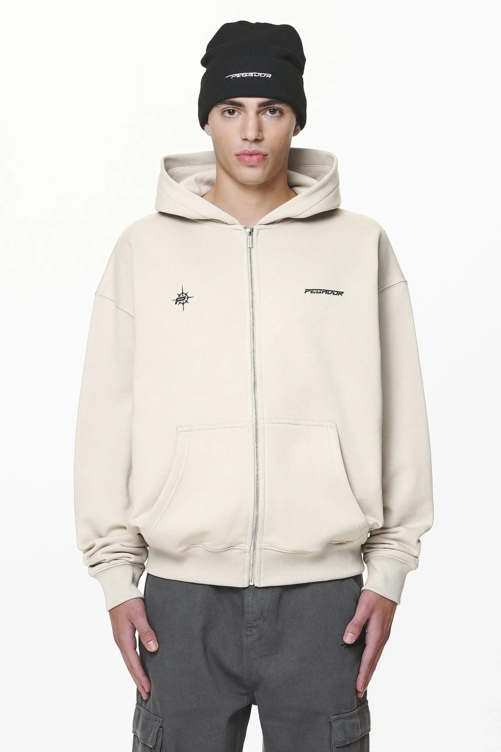 Pegador Gien Oversized Sweat Jacket Washed Dust Cream