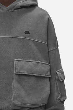 Pegador Harvey Terry Cargo Boxy Hoodie Vintage Grey