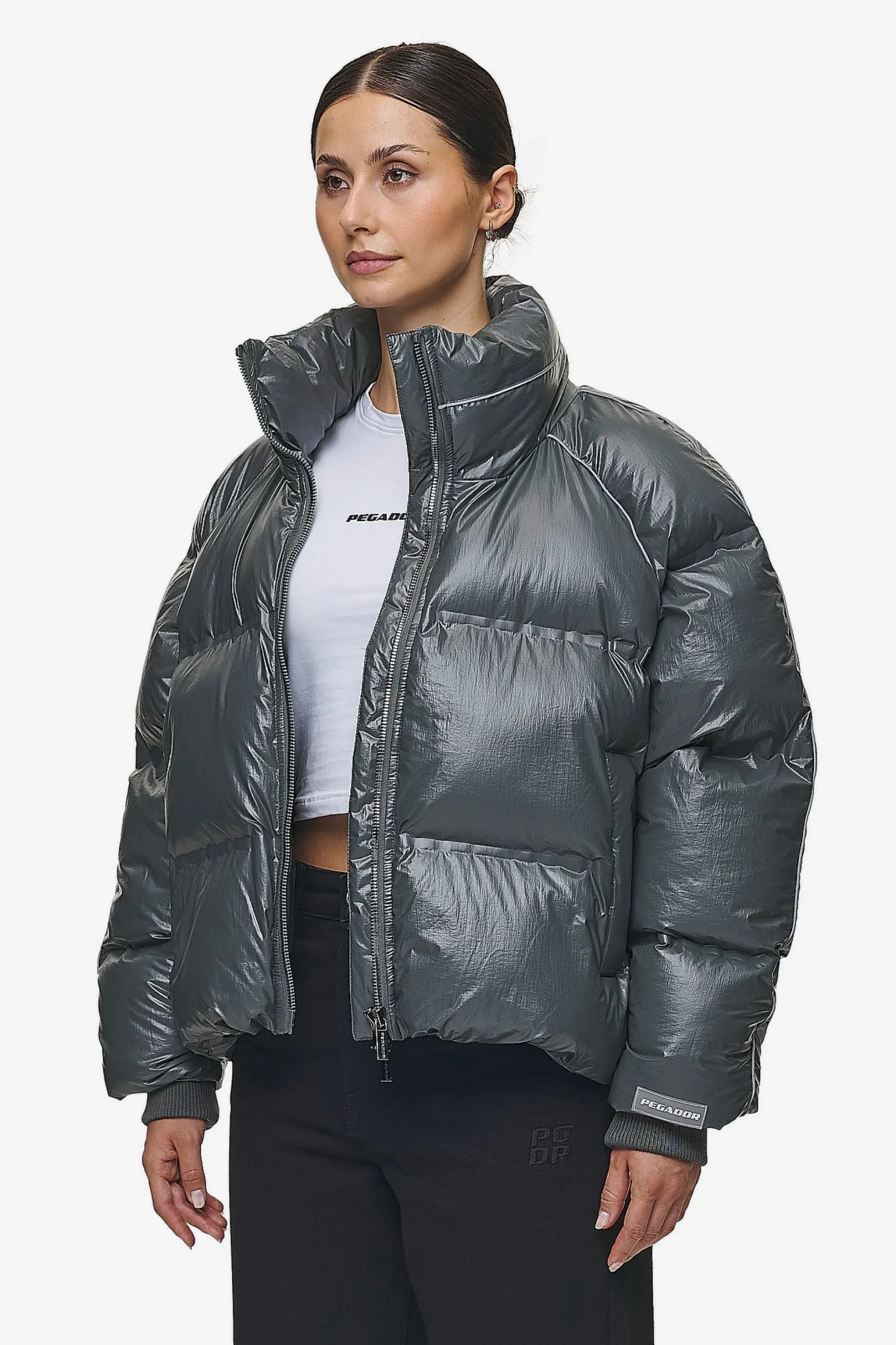 Pegador Henra Crushed Glossy Oversized Raglan Puffer Jacket