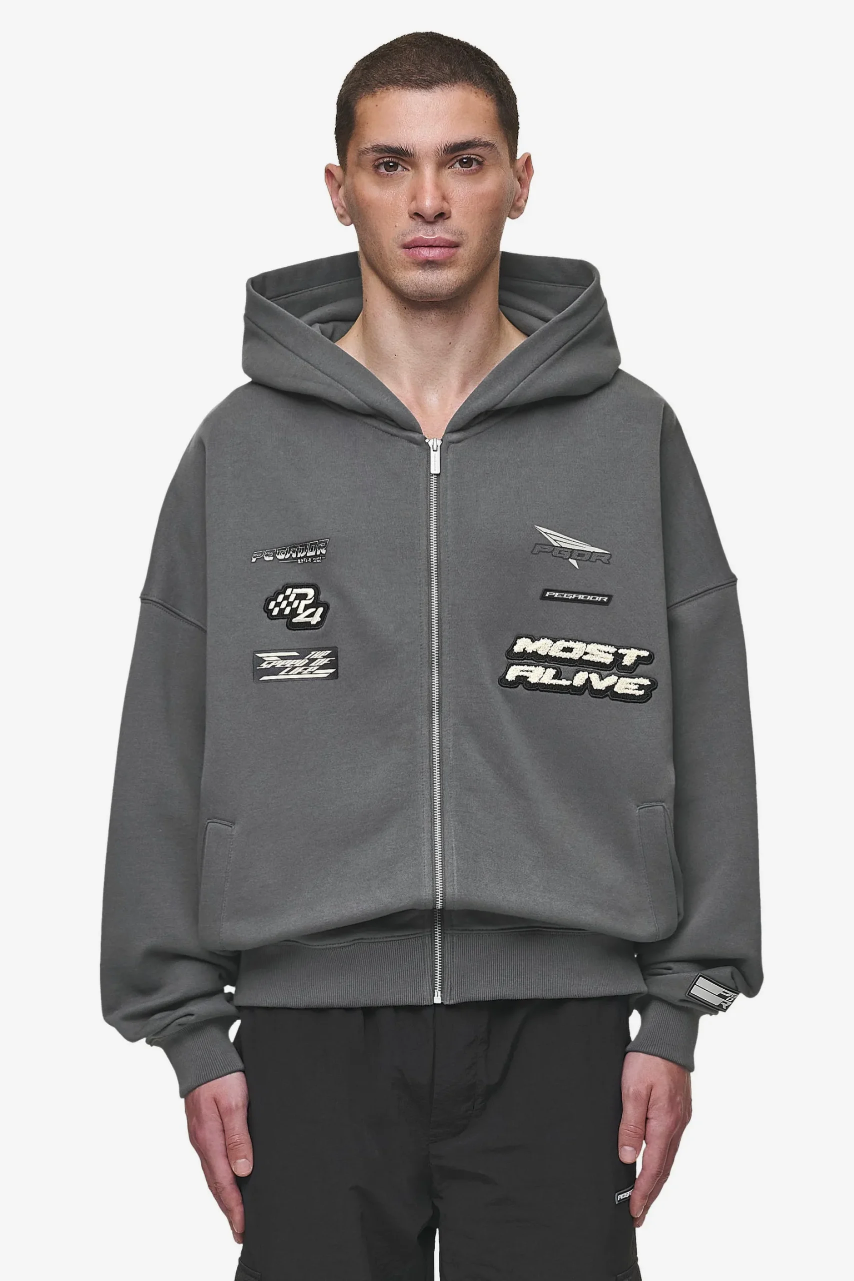 Pegador Hogan Boxy Sweat Jacket Washed Anthracite