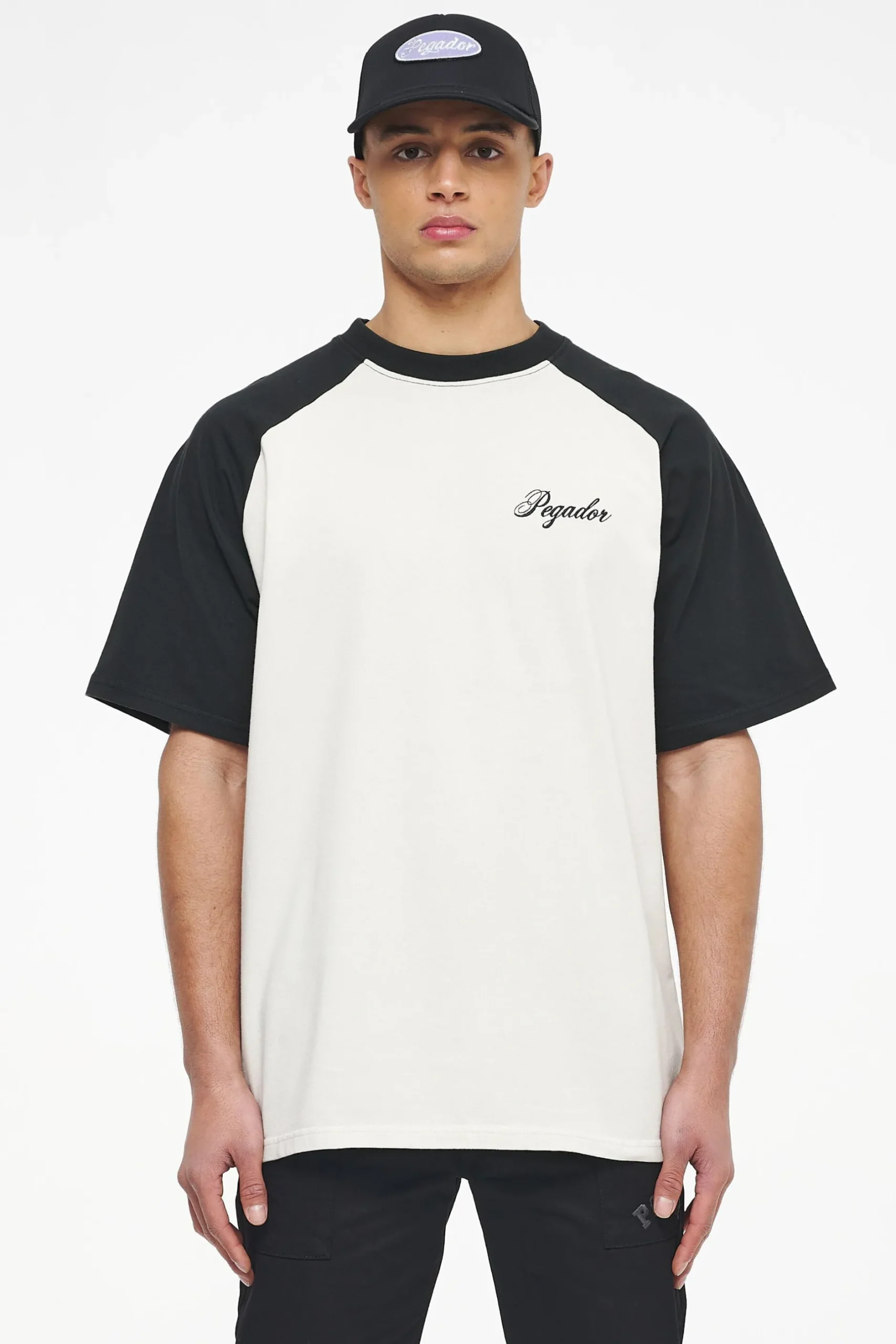 Pegador Hudson Raglan Oversized Tee Vintage Washed Angels Cream Black Ink