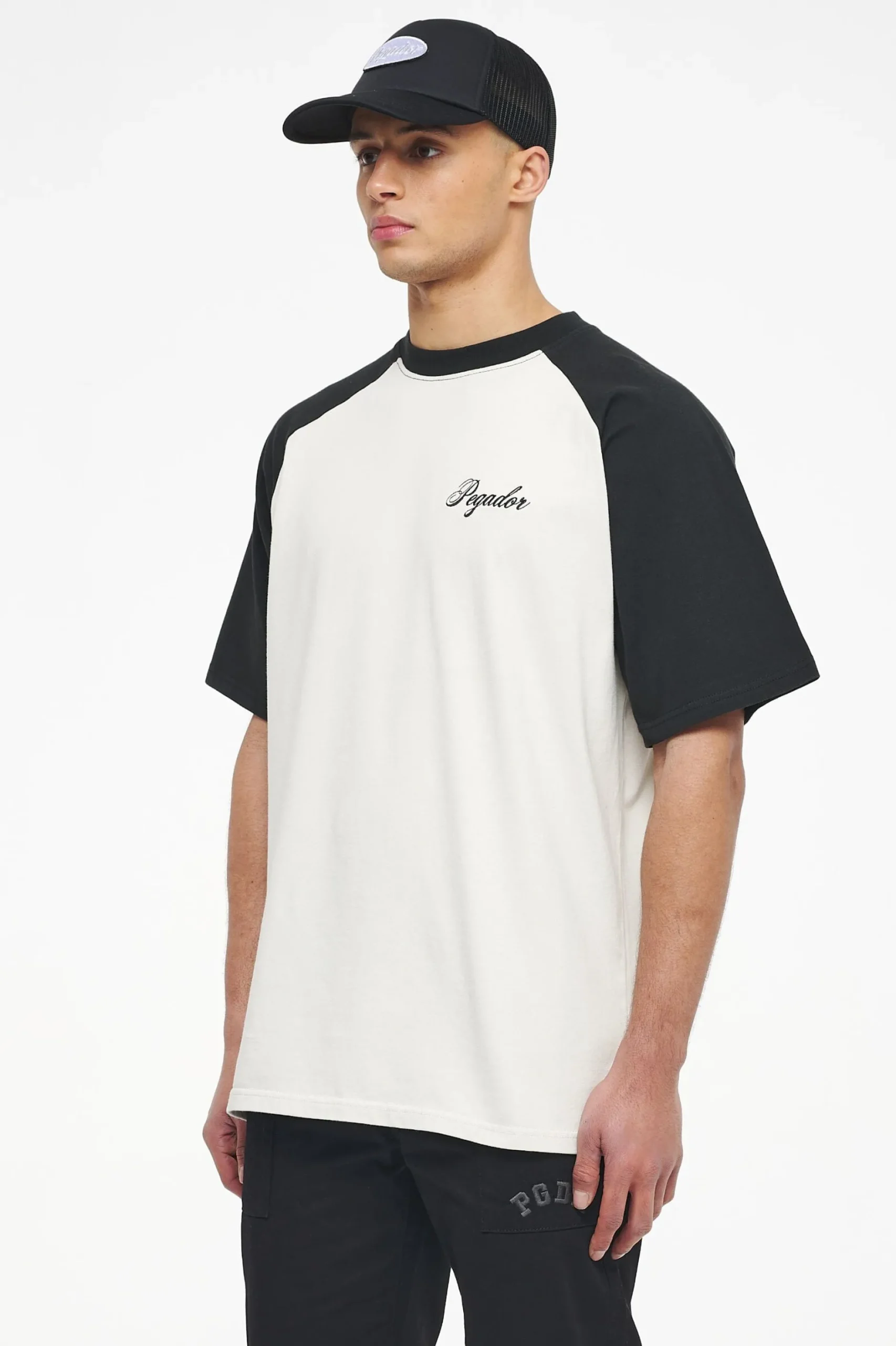 Pegador Hudson Raglan Oversized Tee Vintage Washed Angels Cream Black Ink