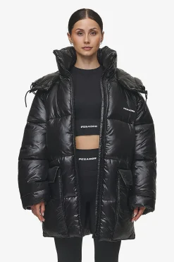 Pegador Izzy Light Glossy Short Puffer Coat Black