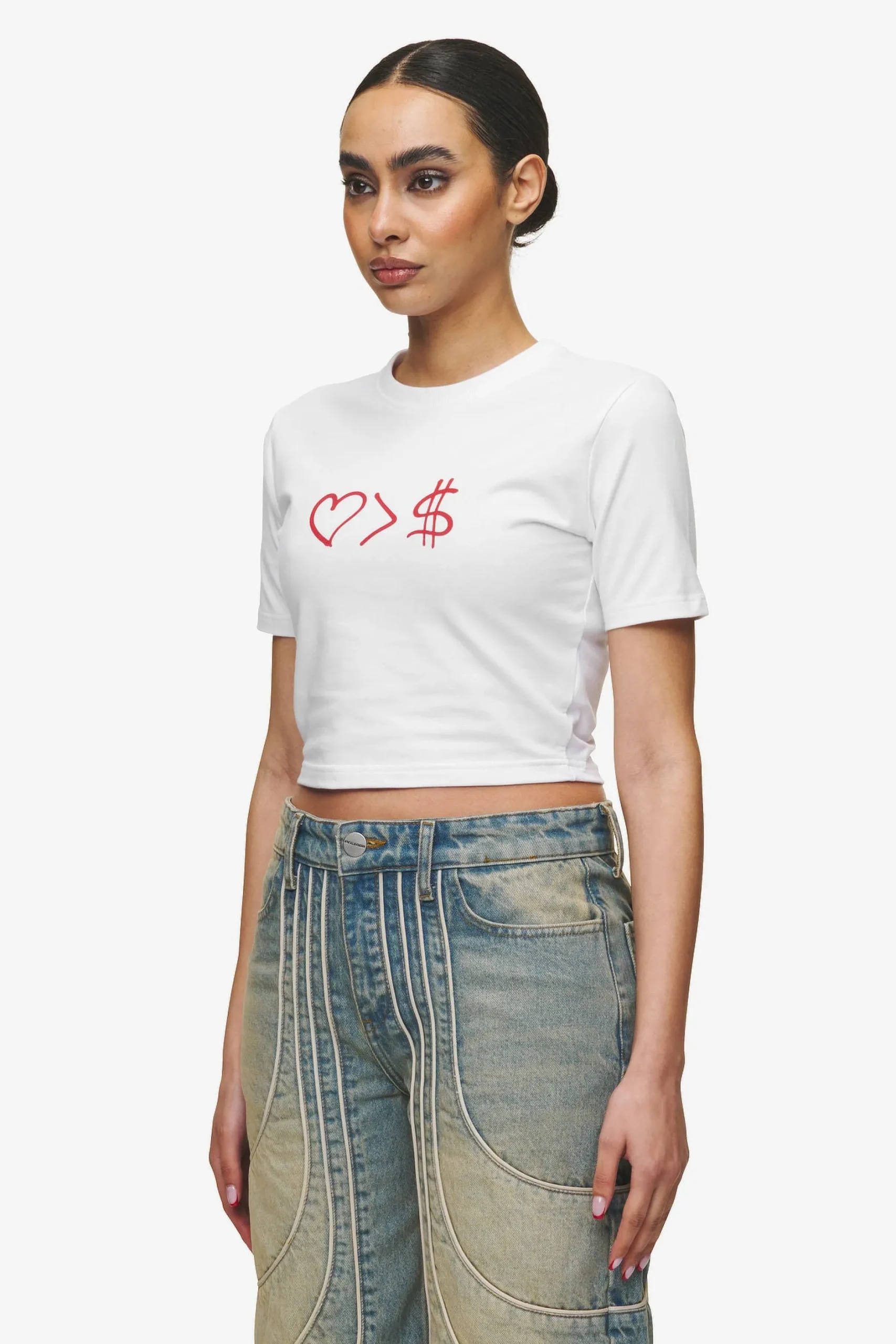 Pegador Jayde Baby Tee White Red