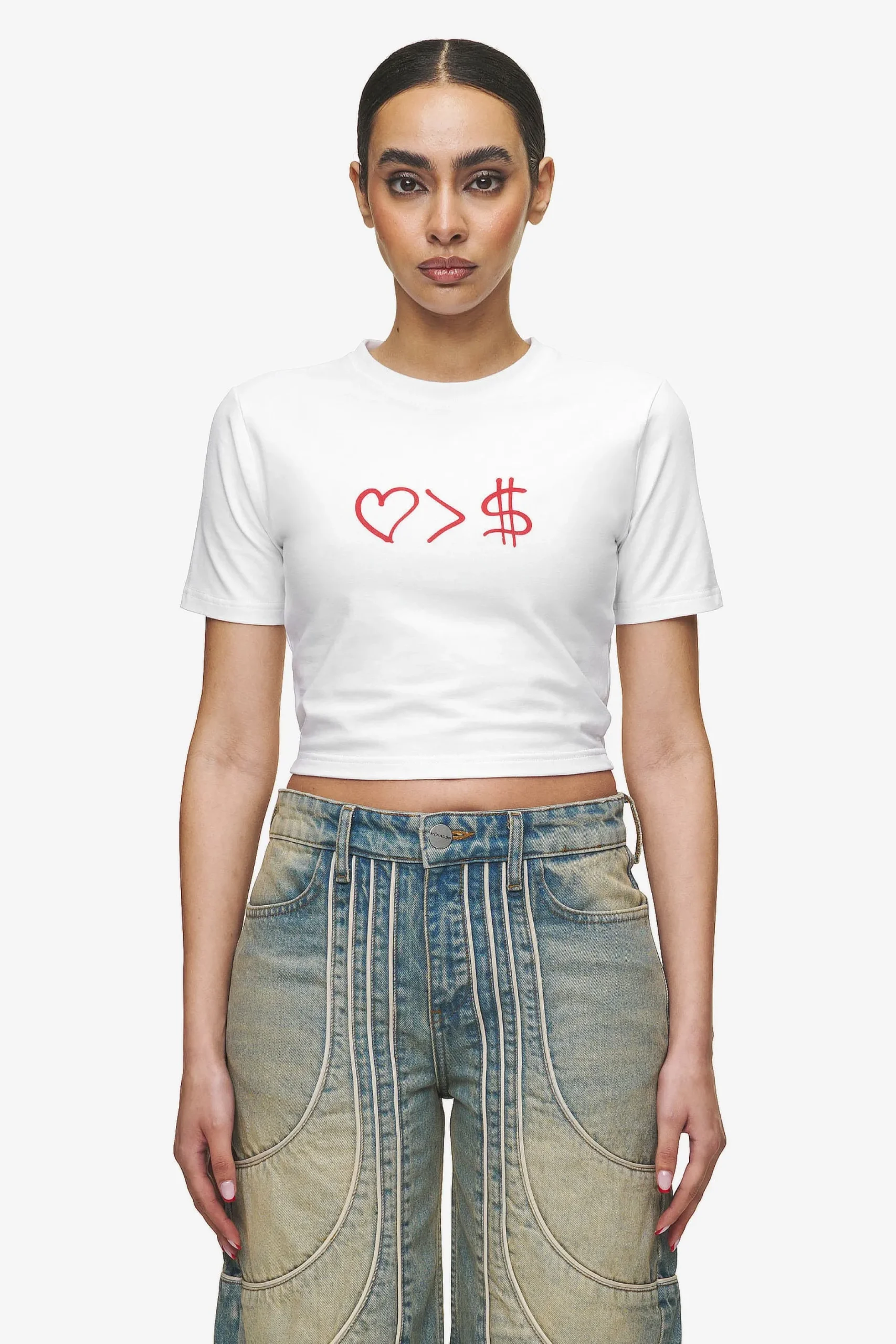 Pegador Jayde Baby Tee White Red