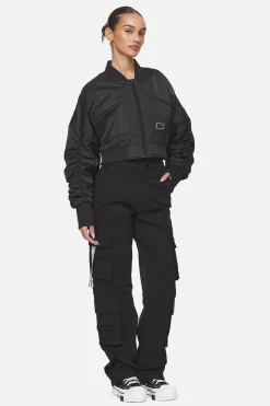 Pegador Laura Cropped Ruffed Oversized Jacket Black