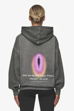 Pegador Lui Sprayed Oversized Hoodie Oil Dyed Deep Grey