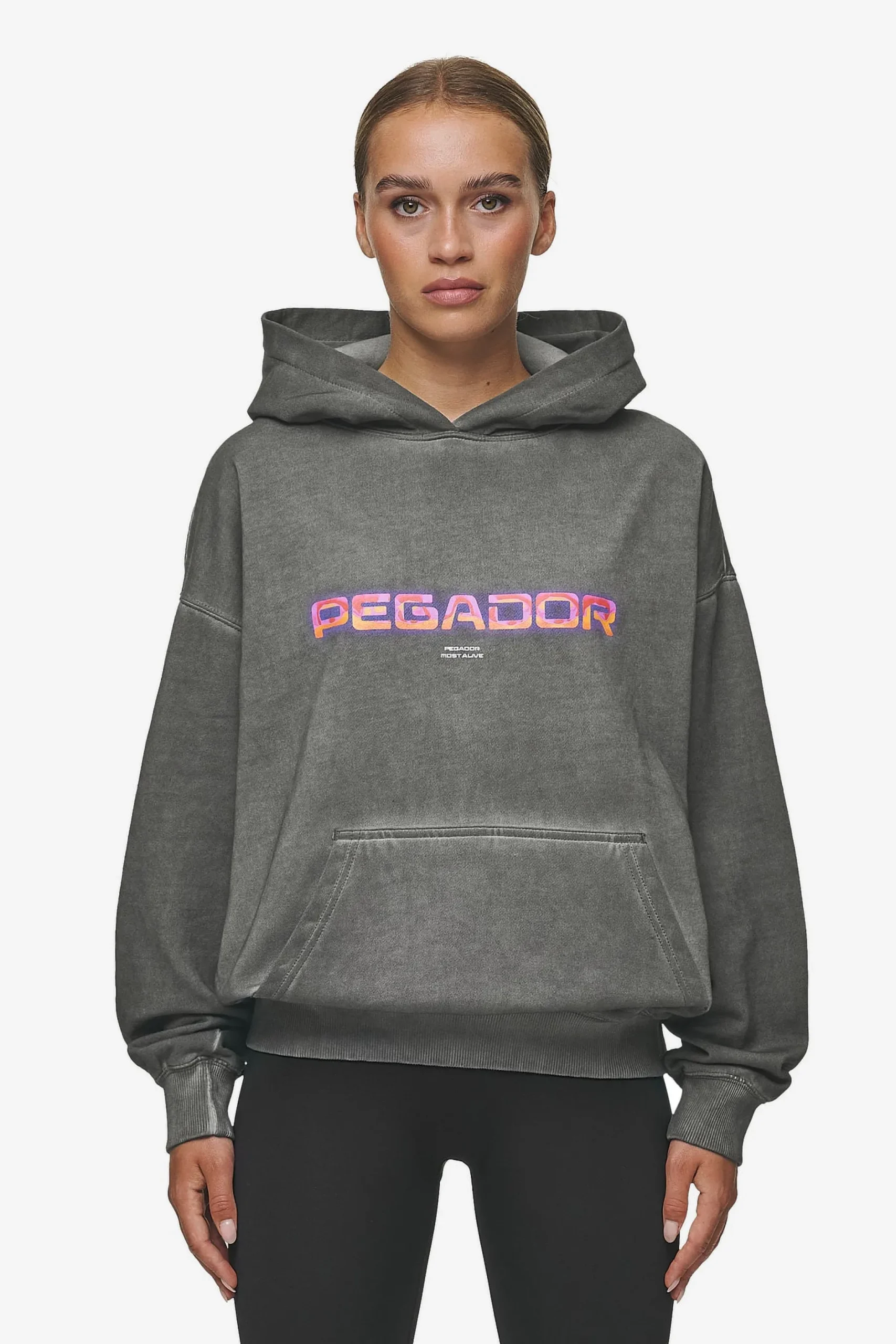 Pegador Lui Sprayed Oversized Hoodie Oil Dyed Deep Grey