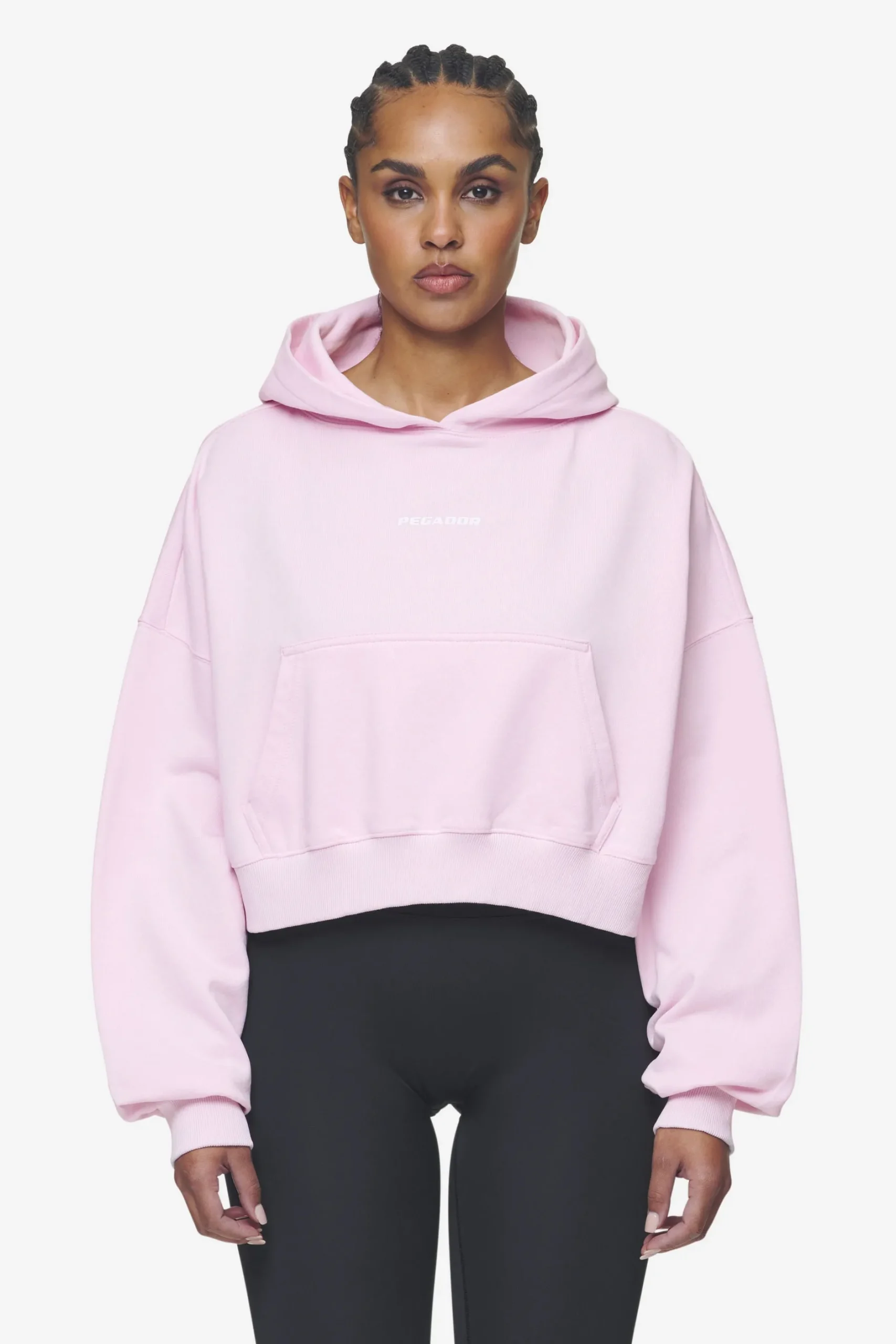Pegador Luna Logo Oversized Cropped Hoodie Washed Bubblegum White