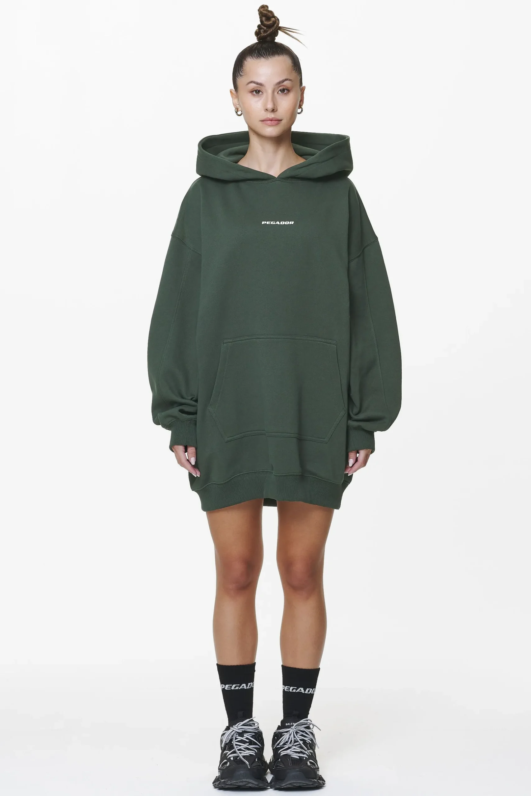 Pegador Malm Logo Oversized Hoodie Dress Washed Sage Green