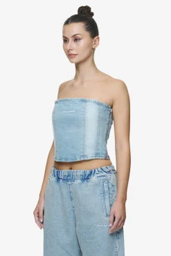 Pegador Miranda Denim Tube Top Washed Pale Blue Bleached Blue