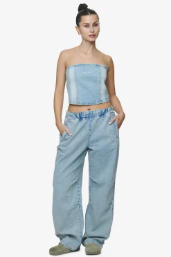 Pegador Miranda Denim Tube Top Washed Pale Blue Bleached Blue