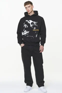 Pegador Nether Raglan Hoodie Vintage Washed Onyx Black