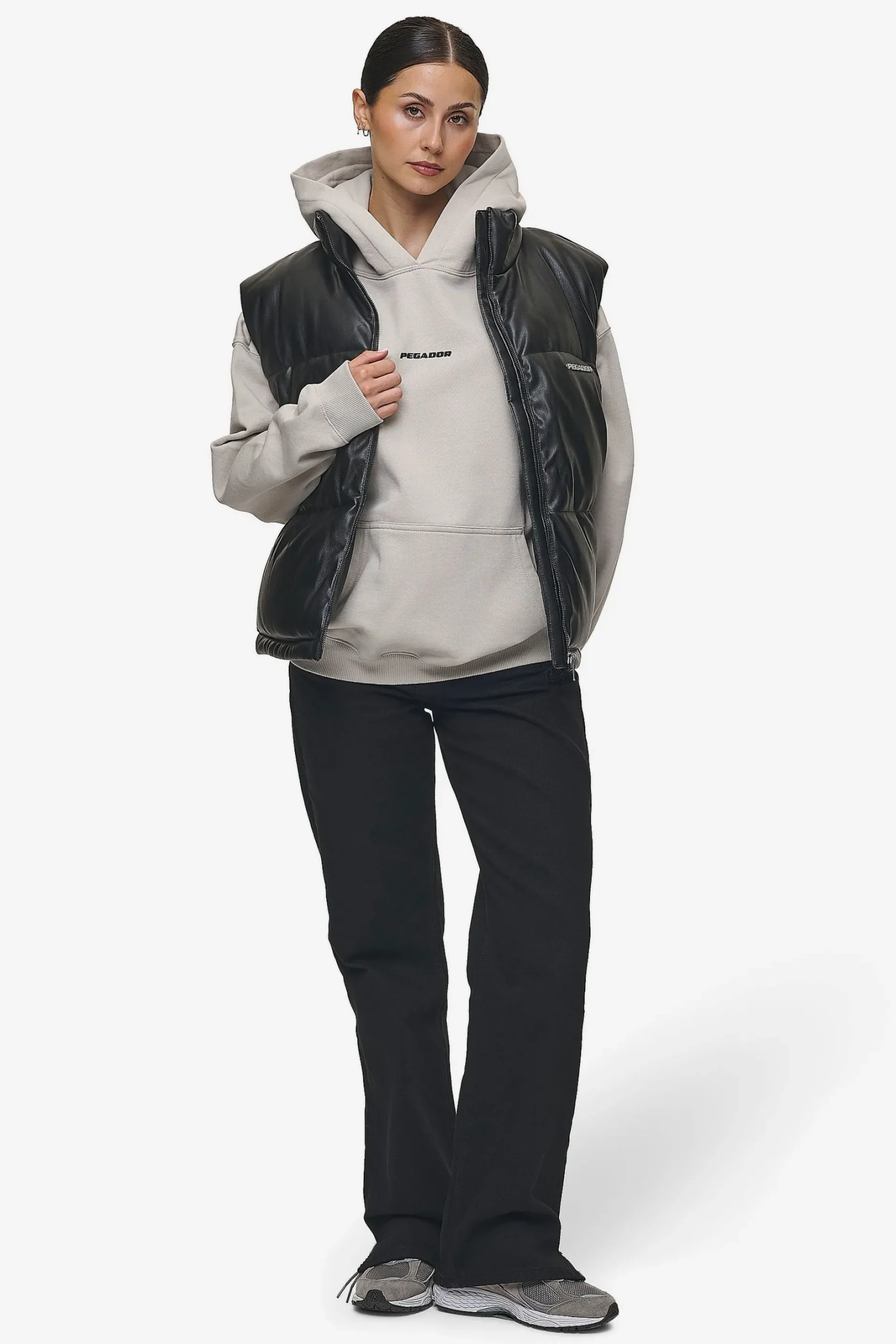 Pegador Priory Faux Leather Puffer Vest Metal Logo