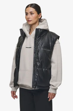 Pegador Priory Faux Leather Puffer Vest Metal Logo