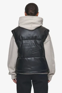 Pegador Priory Faux Leather Puffer Vest Metal Logo