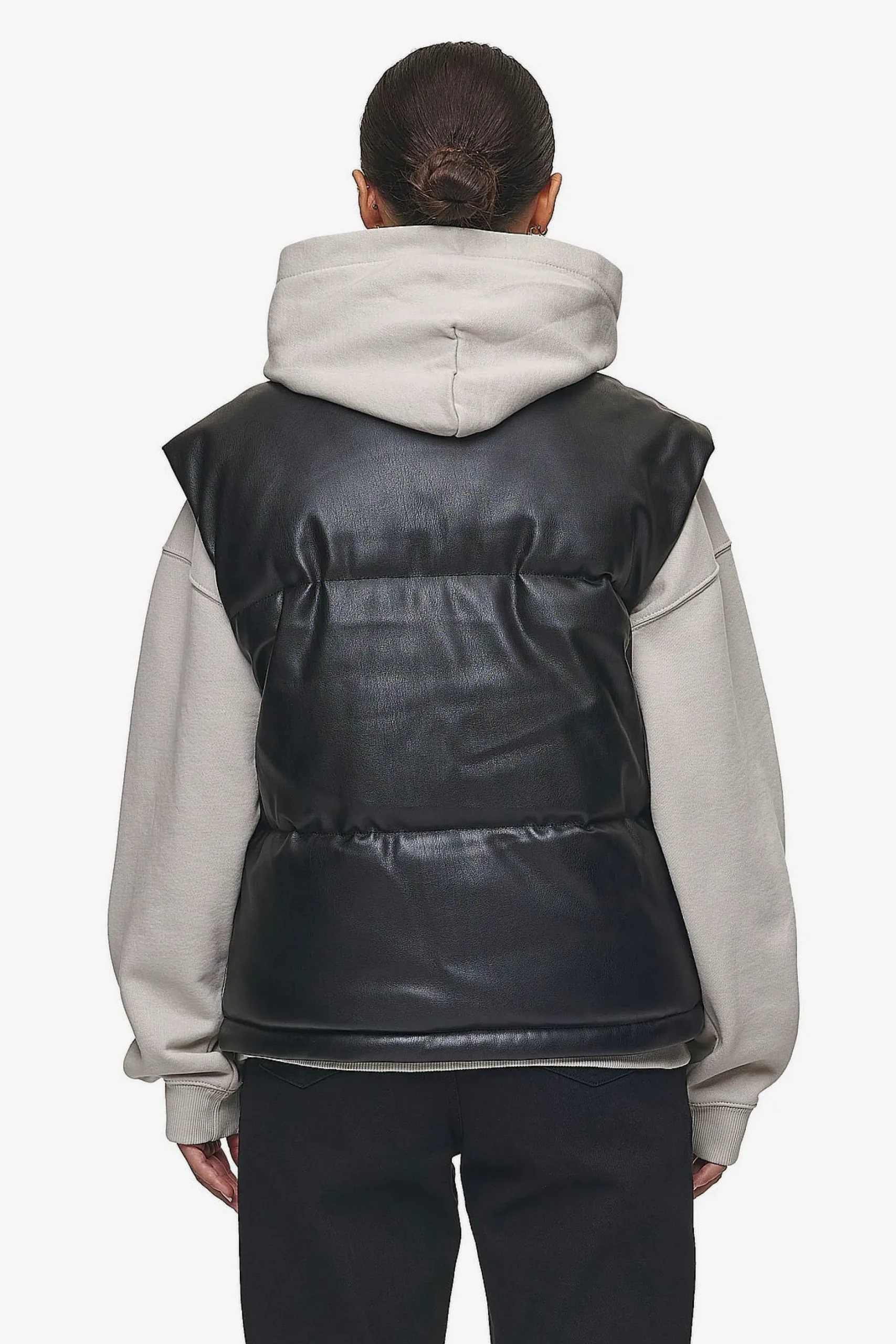 Pegador Priory Faux Leather Puffer Vest Metal Logo