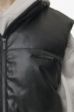 Pegador Priory Faux Leather Puffer Vest Metal Logo