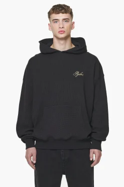 Pegador Quat Waffle Oversized Hoodie Vintage Washed Onyx Black