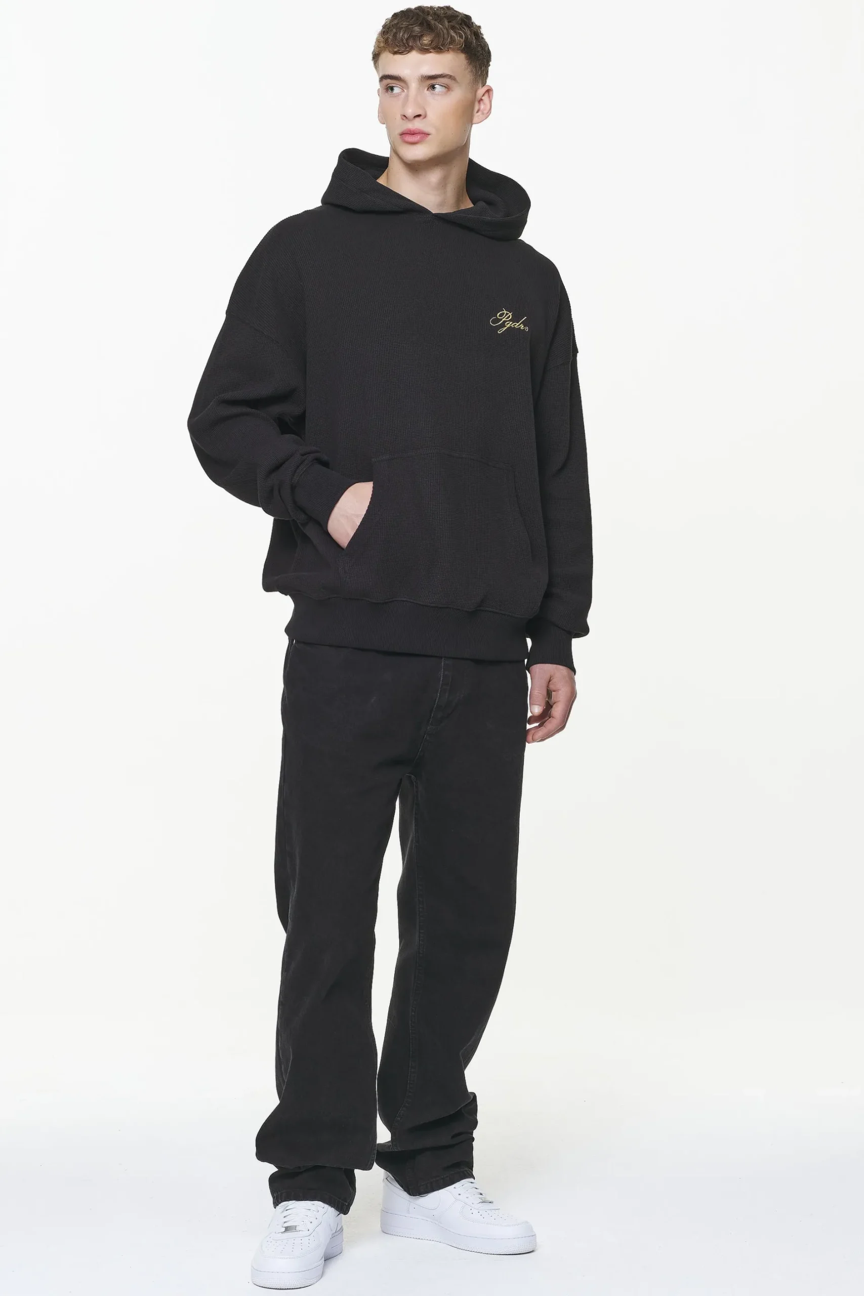 Pegador Quat Waffle Oversized Hoodie Vintage Washed Onyx Black
