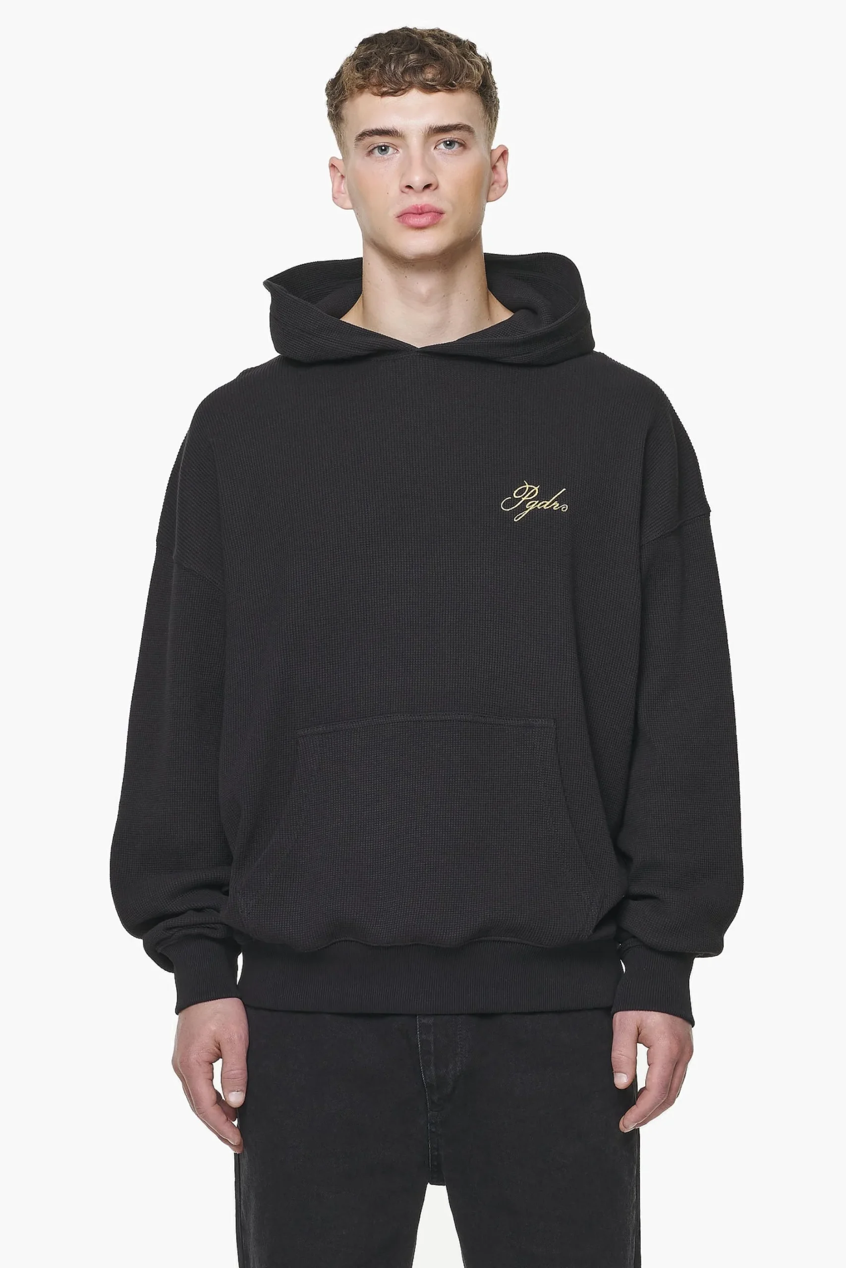 Pegador Quat Waffle Oversized Hoodie Vintage Washed Onyx Black