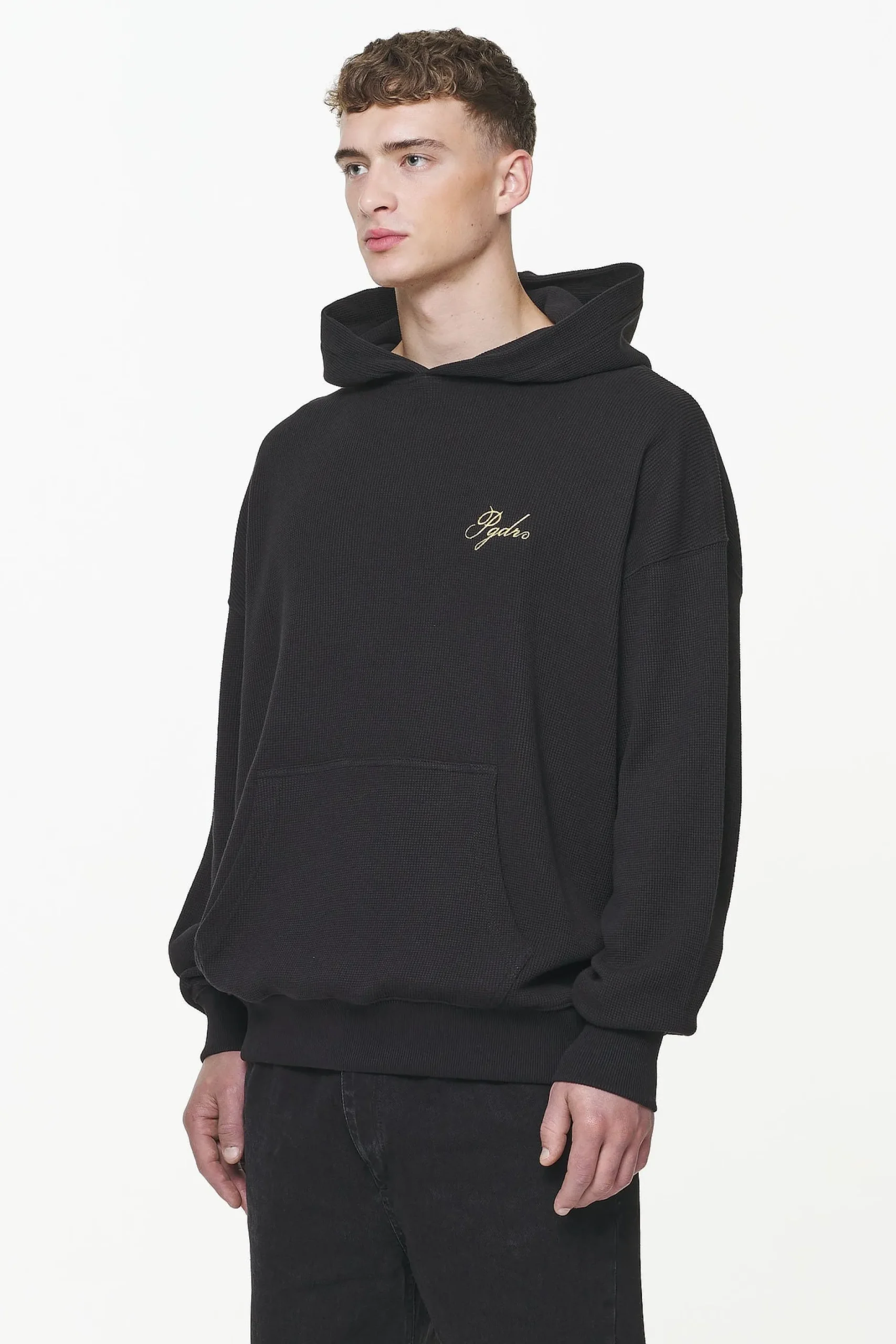 Pegador Quat Waffle Oversized Hoodie Vintage Washed Onyx Black