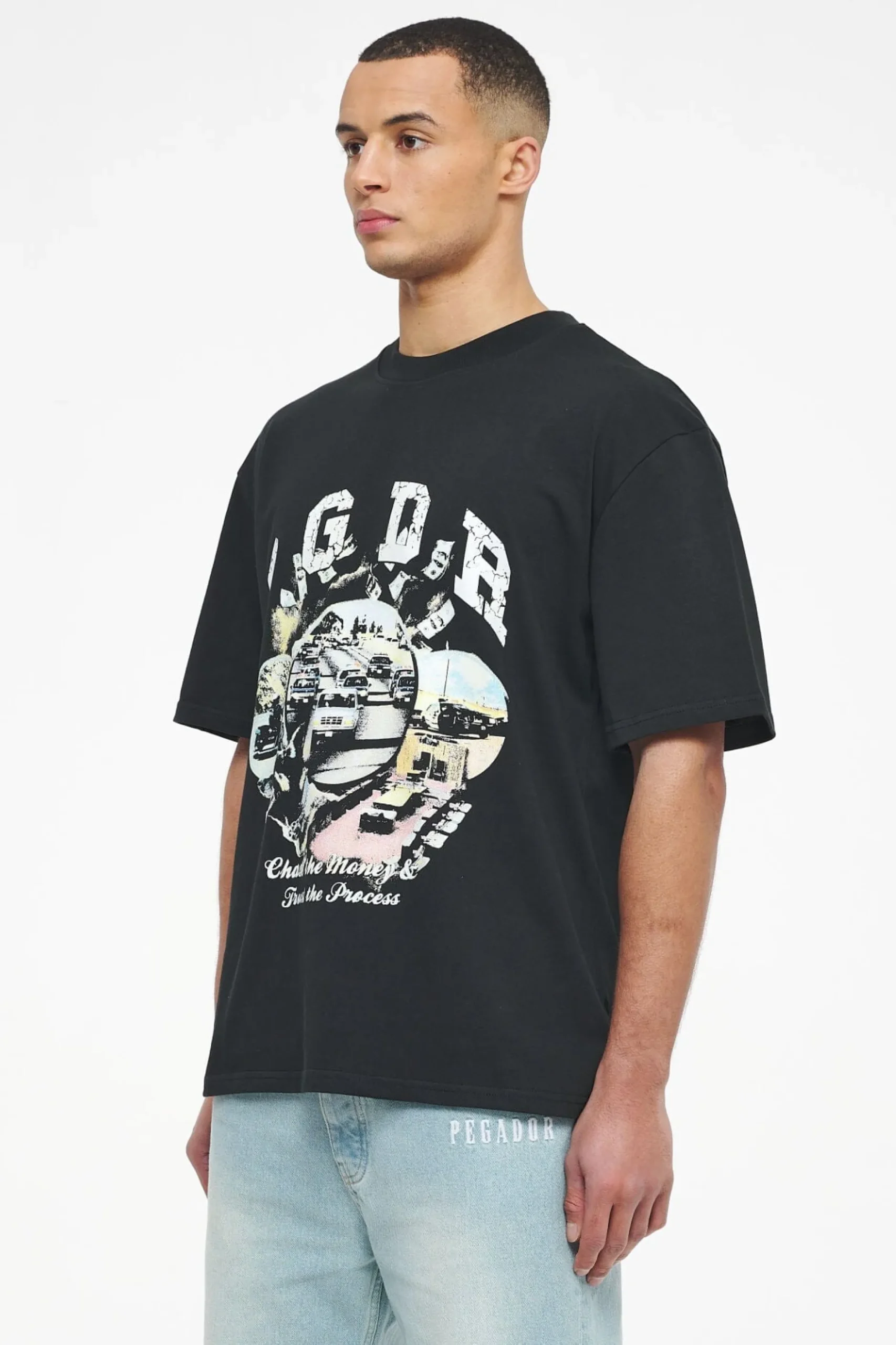 Pegador Reid Oversized Tee Vintage Washed Black Ink