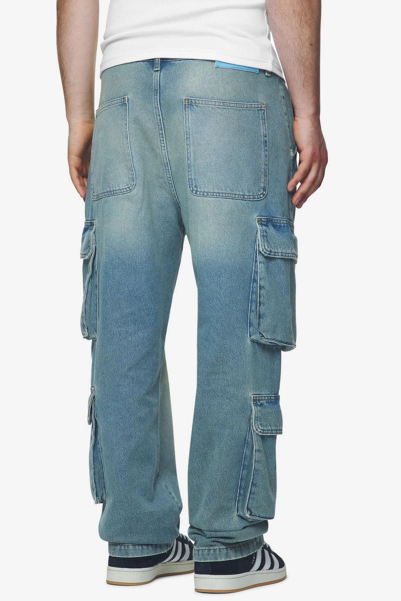 Pegador Romain Wide Denim Cargo Pants Washed Vintage Blue