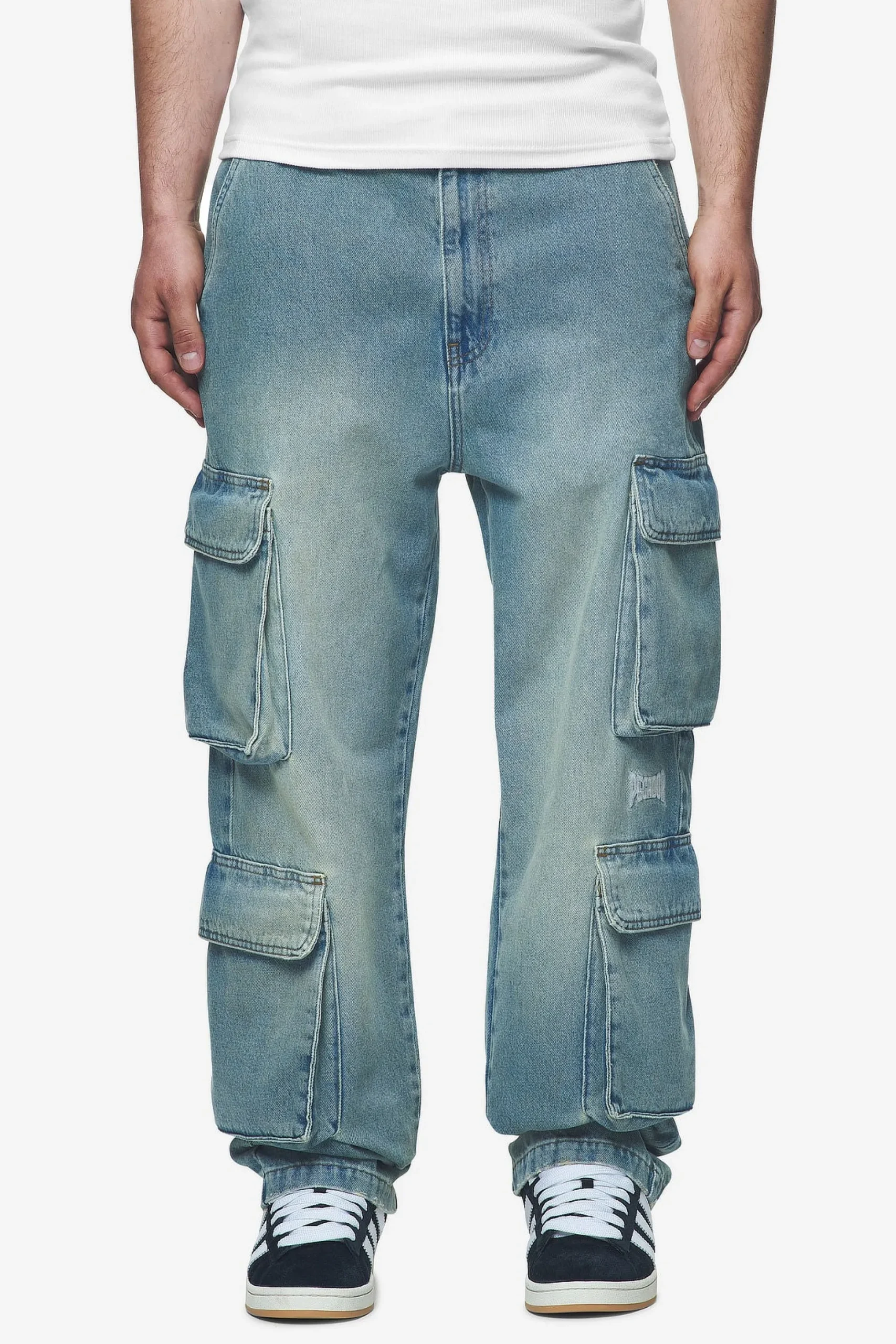 Pegador Romain Wide Denim Cargo Pants Washed Vintage Blue