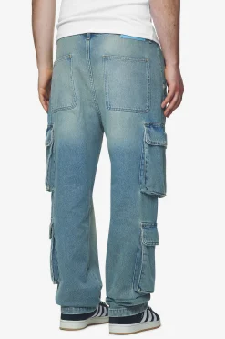 Pegador Romain Wide Denim Cargo Pants Washed Vintage Blue