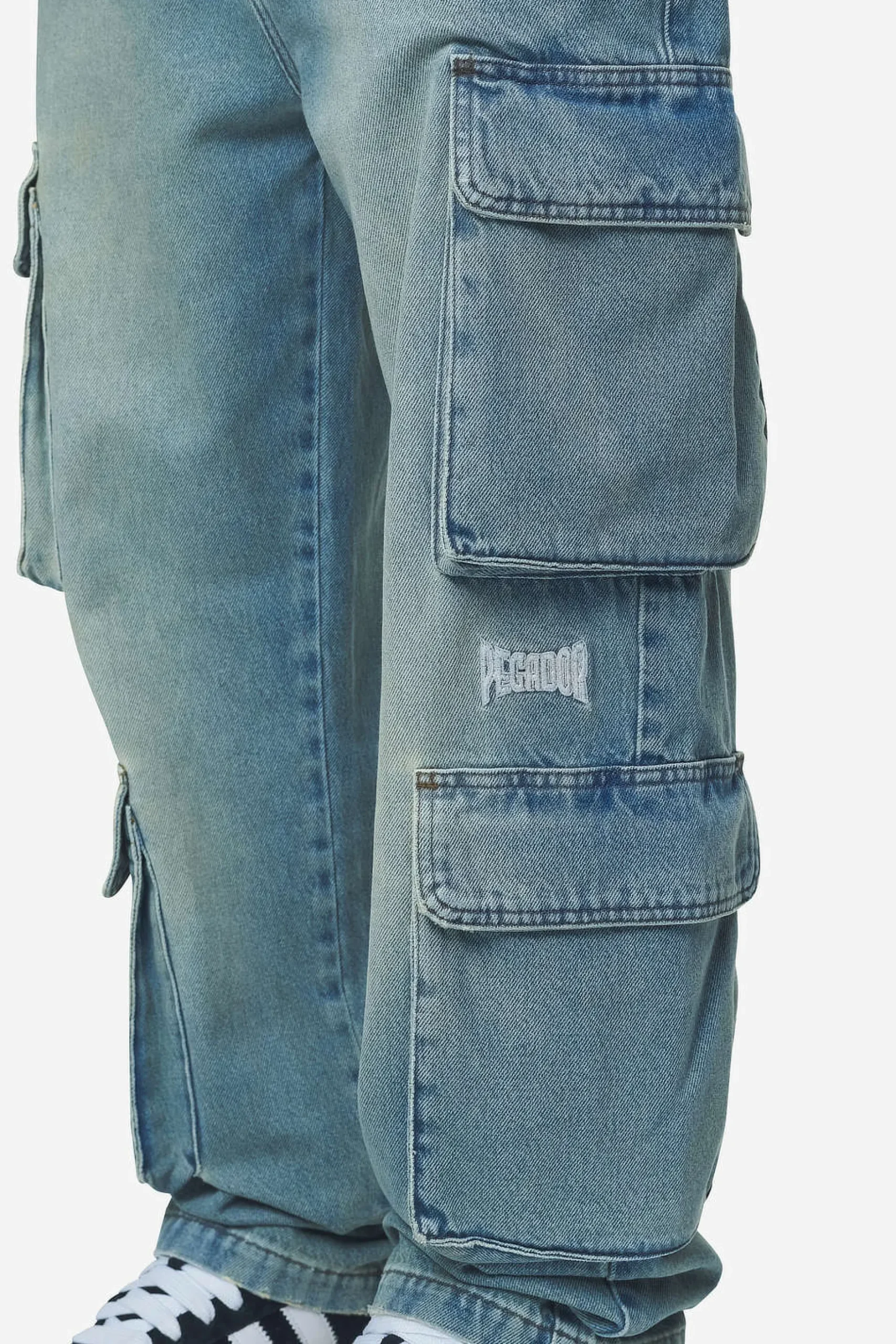 Pegador Romain Wide Denim Cargo Pants Washed Vintage Blue