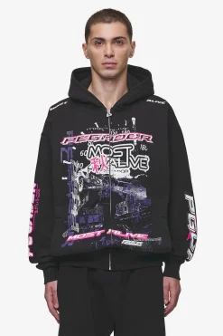 Pegador Saxon Oversized Sweat Jacket Washed Black