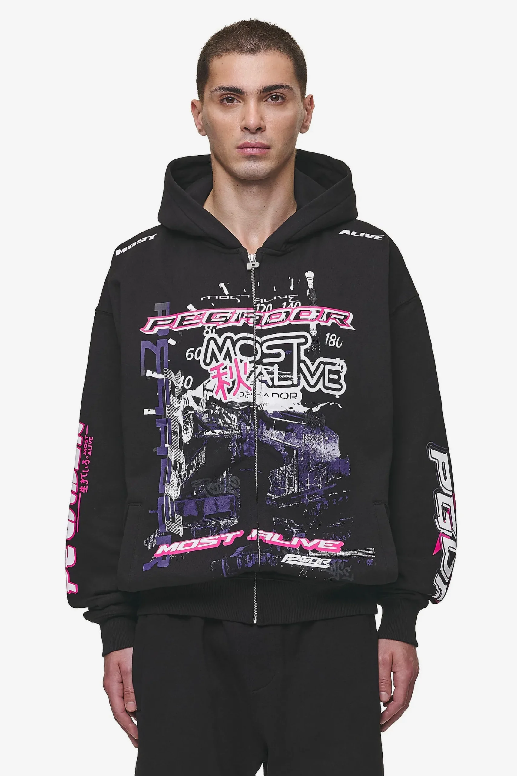 Pegador Saxon Oversized Sweat Jacket Washed Black
