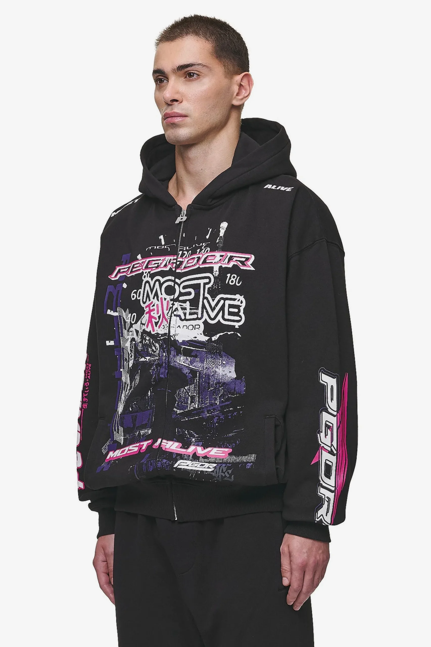 Pegador Saxon Oversized Sweat Jacket Washed Black