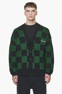 Pegador Todd Checkered Knit Cardigan Onyx Black British Green