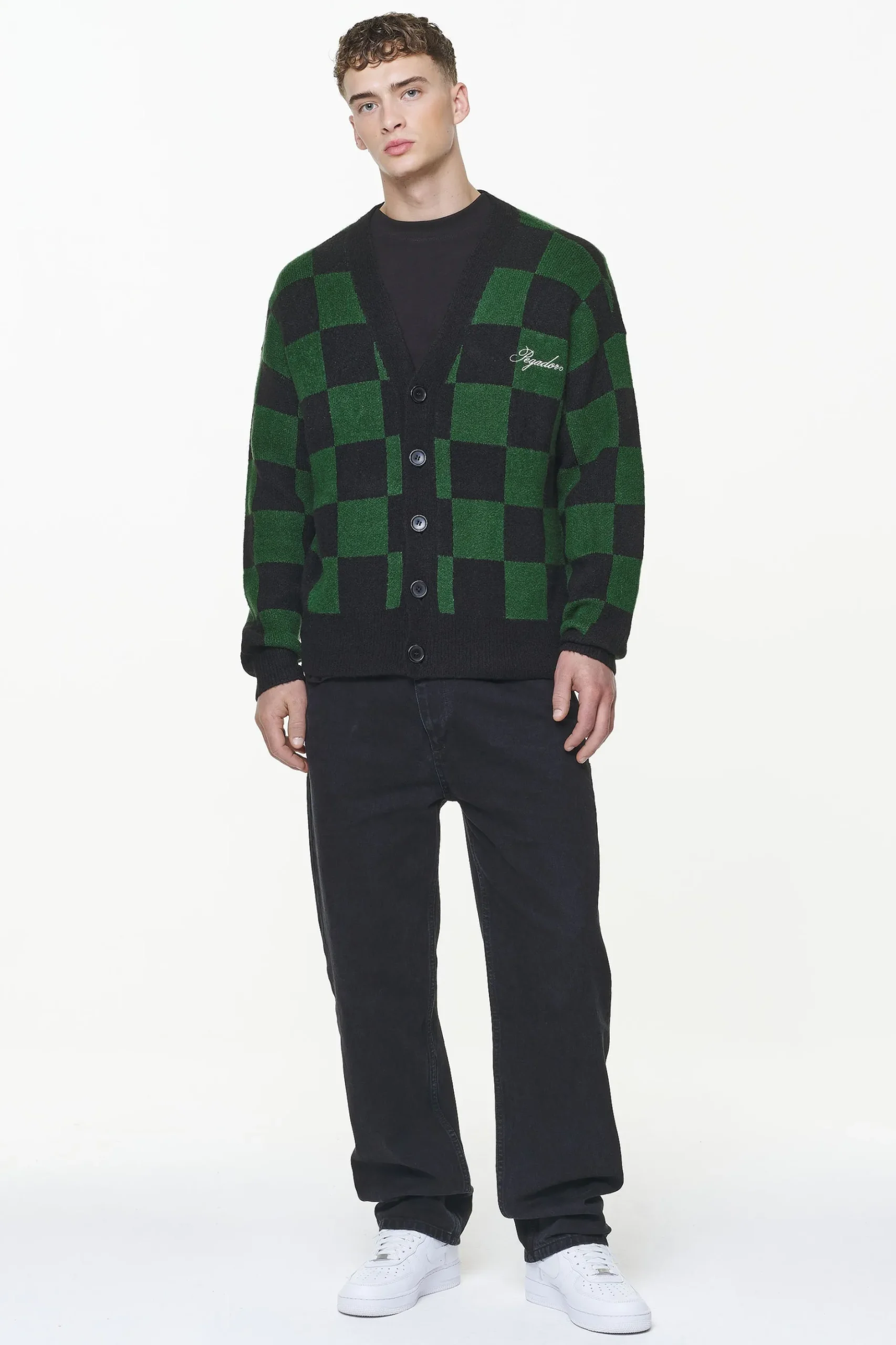 Pegador Todd Checkered Knit Cardigan Onyx Black British Green