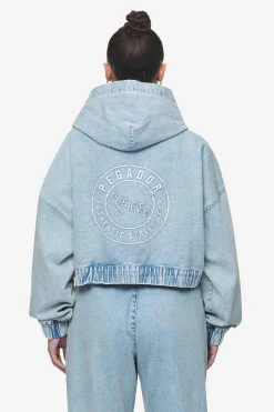 Pegador Zona Cropped Denim Zip Jacket Washed Pale Blue