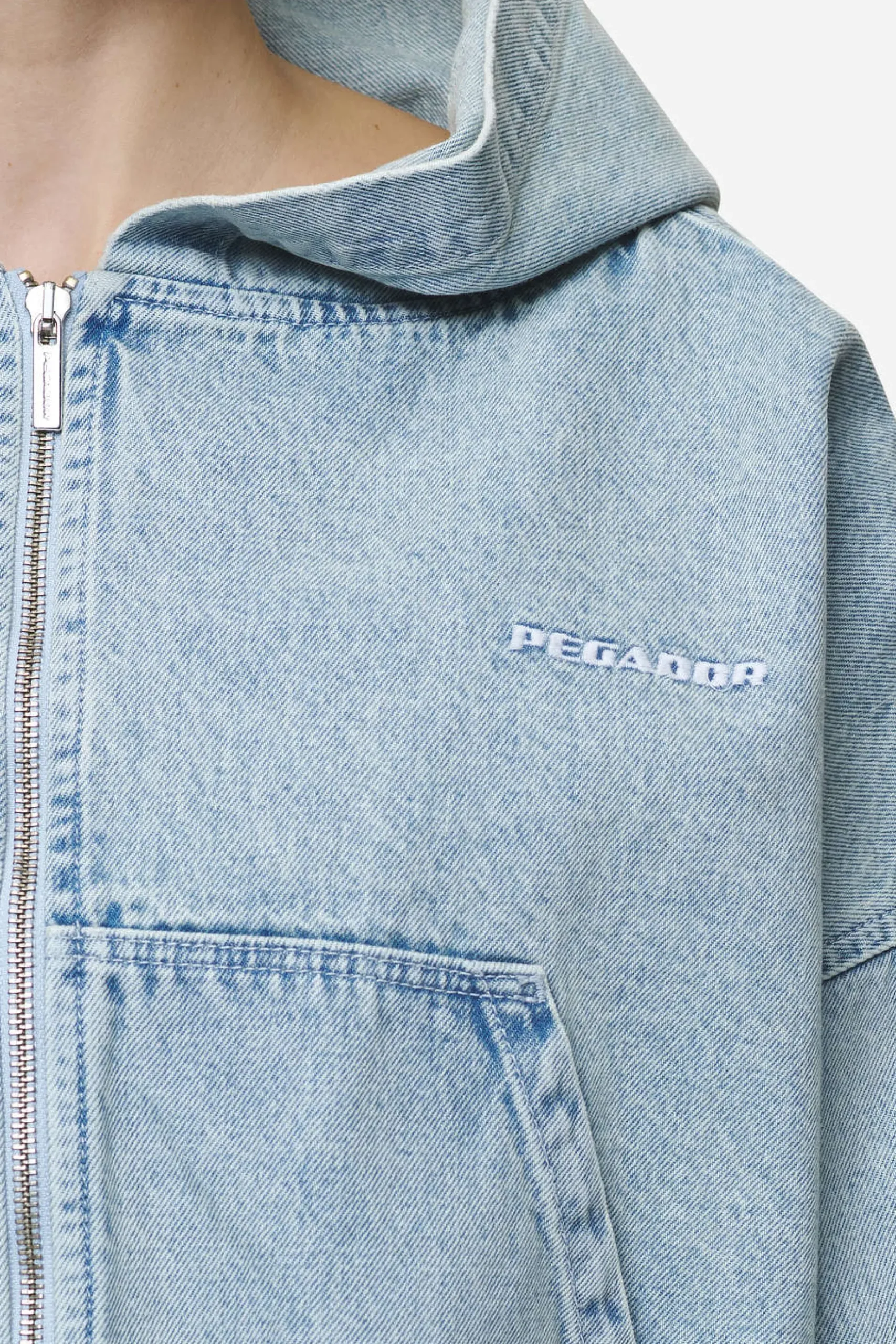 Pegador Zona Cropped Denim Zip Jacket Washed Pale Blue